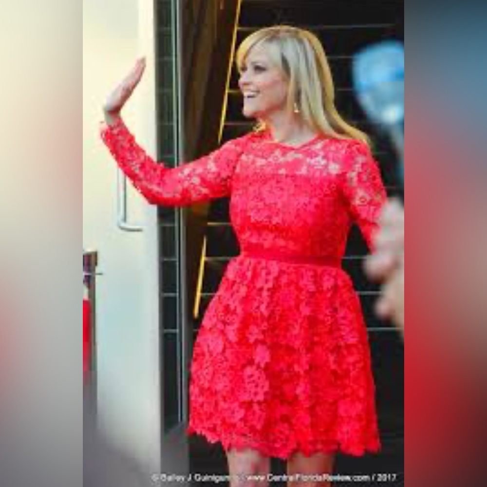 NWT DRAPER JAMES Red Floral Lace Crochet Elegant Longsleeve Mini Dress Elegant